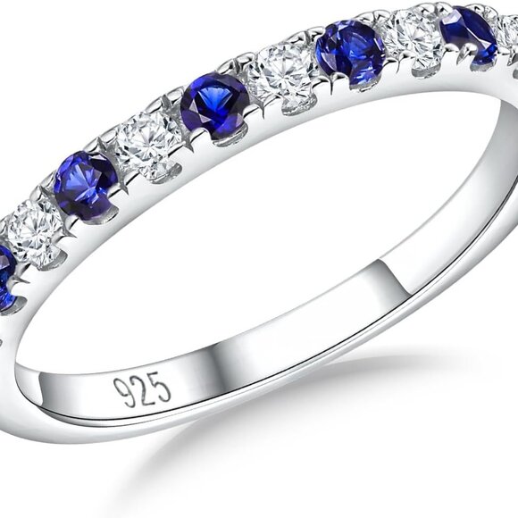 925 Sterling Silver Stackable Wedding Band - September Birthstone Eternity Ring - Picture 1 of 5